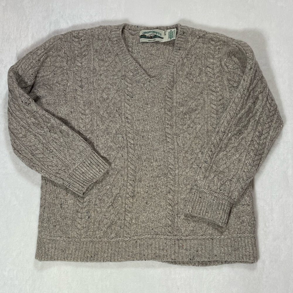 Aran Crafts V-Neck Cable Knit Sweater - 100% Merino Wool